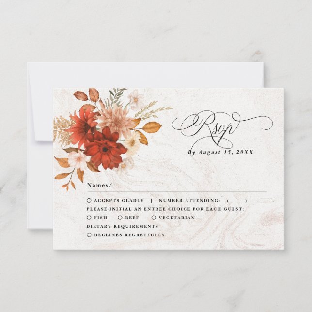 Rustic Burnt Orange Terracotta Elegant Wedding RSVP Card (Front)