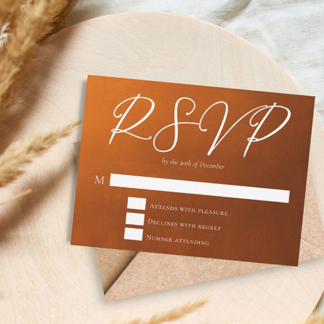 Rustic Burnt Orange Typography Autumn Wedding RSVP Card (Creator Uploaded)
