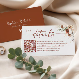 Rustic Burnt Orange Wedding Details QR Code Enclosure Card