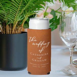 Rustic Burnt Orange Wedding Personalised Seltzer Can Cooler