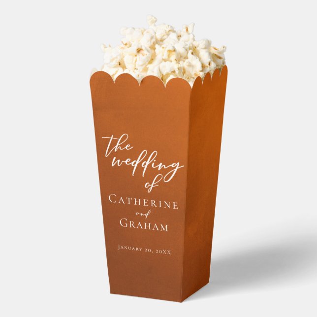 Rustic Burnt Orange Wedding Personalized Popcorn Favour Box (Popped)