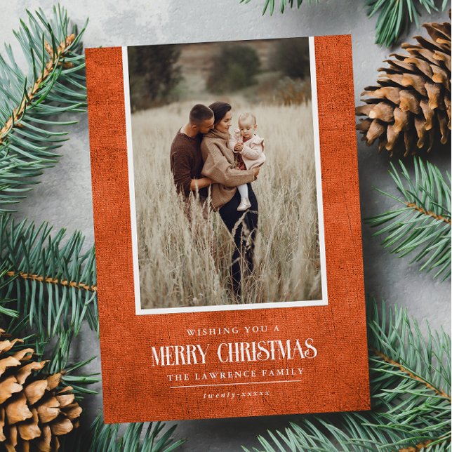 Rustic Burnt Orange Winter Christmas Single Photo Holiday Card (Creator Uploaded)