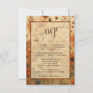 Rustic Burnt Sienna Boho Chic Wildflowers Wedding RSVP Card