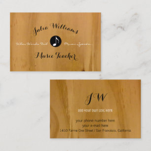 Rustic business card with musical note on wood