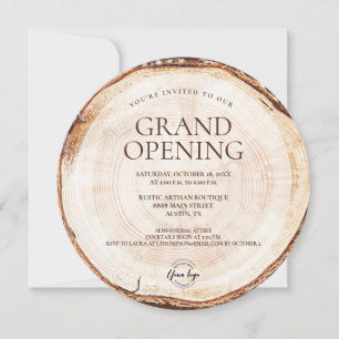 Rustic Business logo Grand opening Wood theme Invitation