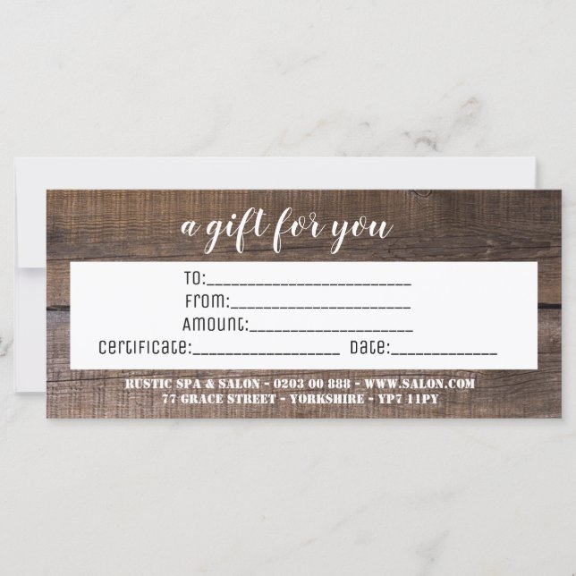 Rustic Business Personalised Gift Certificate (Front)