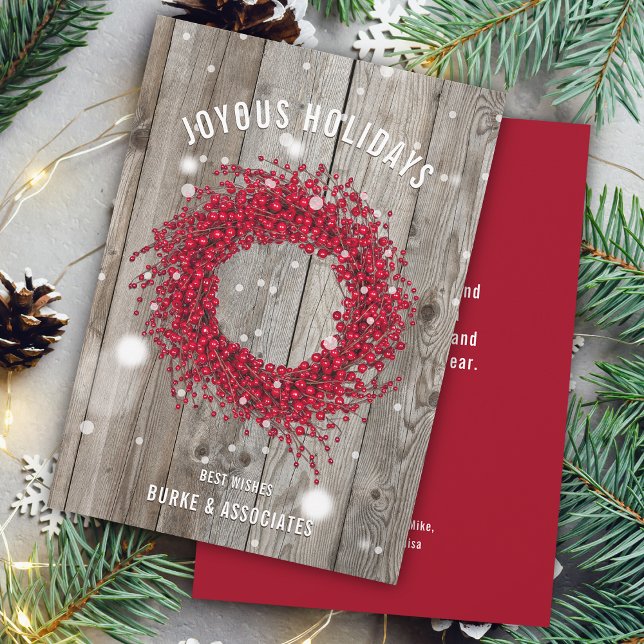 Rustic Business Winter Berry Wood Personalised Holiday Card (Rustic Business Winter Berry Wood Personalized Holiday Card)