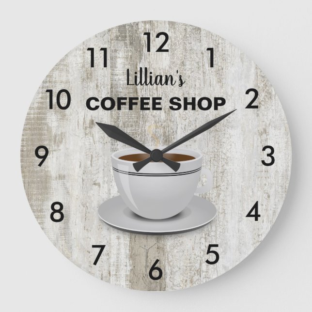 Rustic But First Coffee Large Clock (Front)