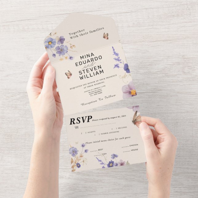 Rustic butterflies wedding  all in one invitation (Tearaway)