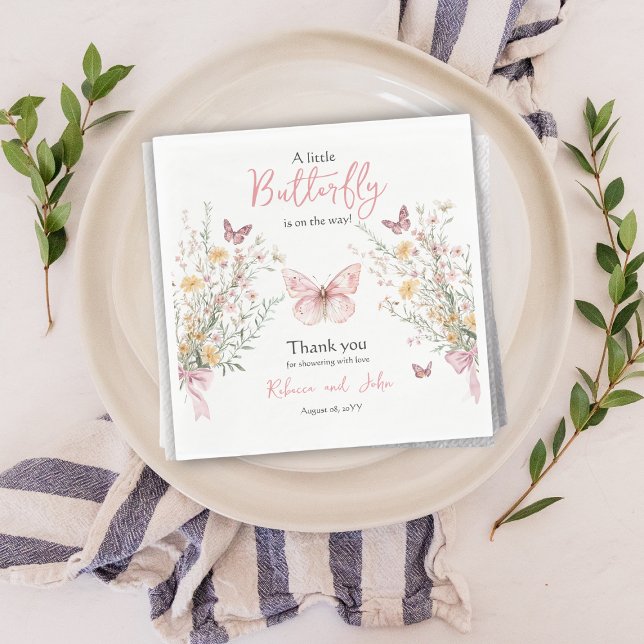 Rustic Butterfly Wildflower Floral Baby Shower Napkin (Creator Uploaded)