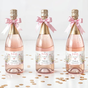 Rustic Butterfly Wildflower Floral Baby Shower Sparkling Wine Label