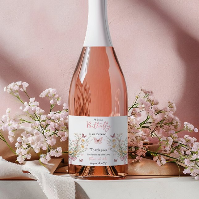 Rustic Butterfly Wildflower Floral Baby Shower Sparkling Wine Label (Creator Uploaded)