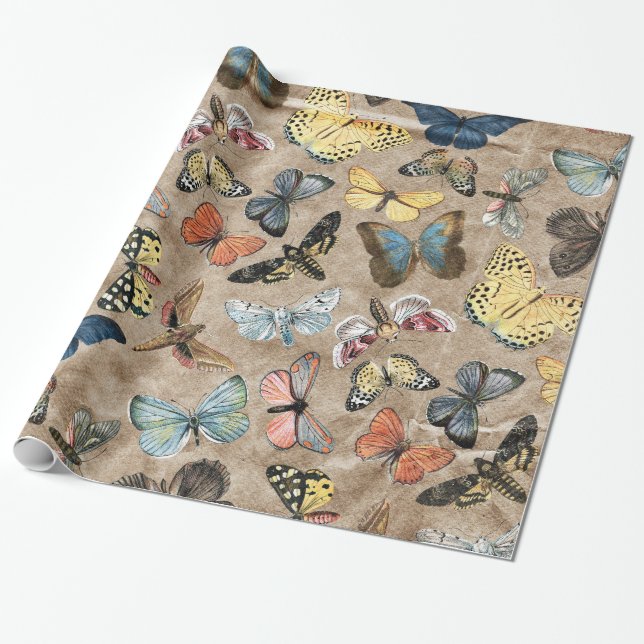 Rustic Butterfly Wrapping Paper (Unrolled)