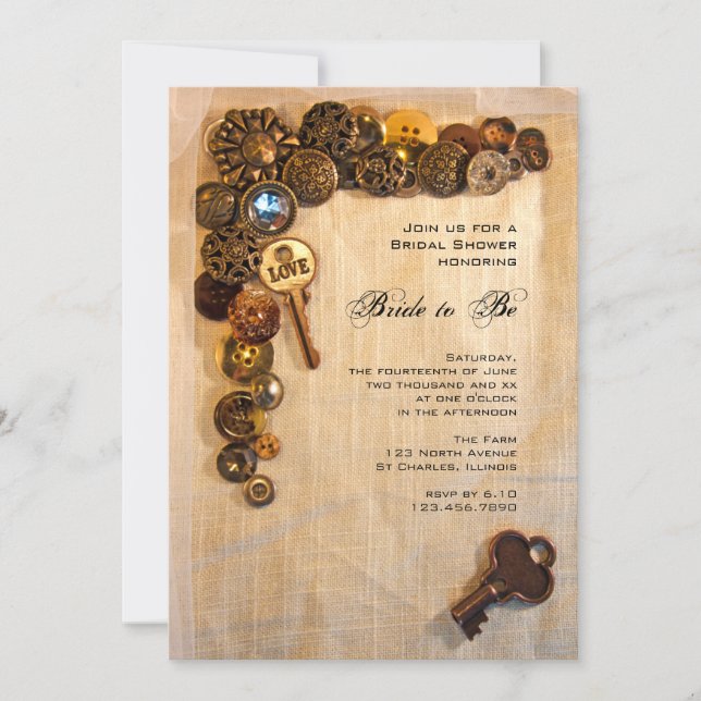 Rustic Buttons Bridal Shower Invitation (Front)