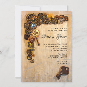 Rustic Buttons Wedding Invitation