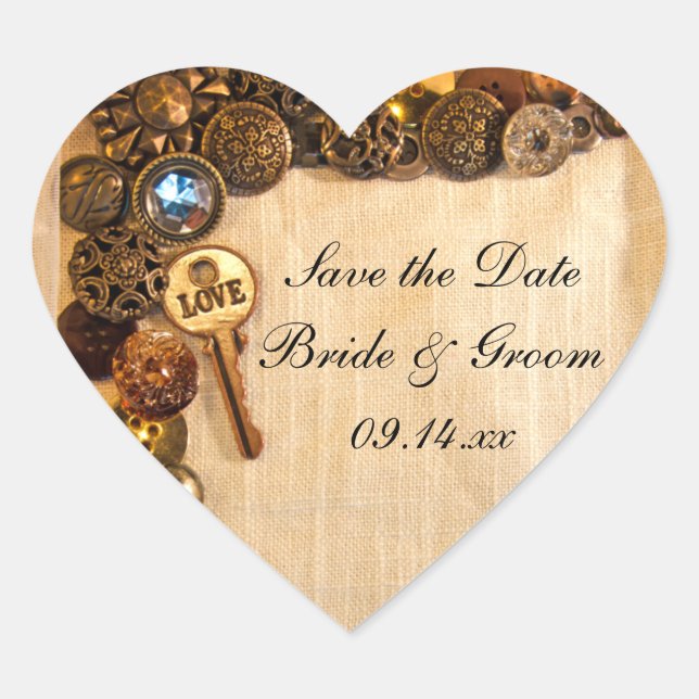Rustic Buttons Wedding Save the Date Sticker (Front)