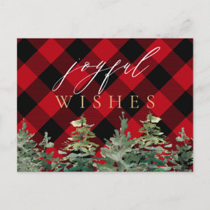 Rustic Cabin Buffalo Check Christmas Joyful Postcard