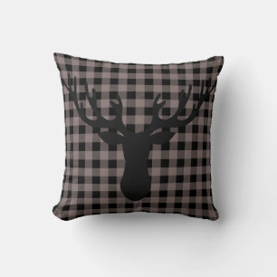 Rustic Cabin Buffalo Plaid Pattern Deer Silhouette Cushion