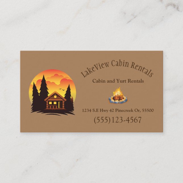 Rustic Cabin Campground Resort Vacation Rental Business Card (Front)