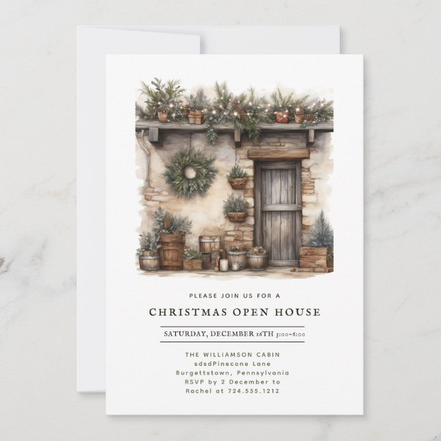 Rustic Cabin Christmas Open House  Invitation (Front)