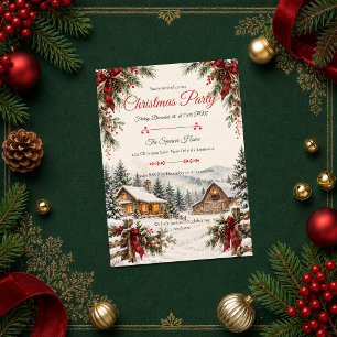 Rustic Cabin Christmas Party Invitation