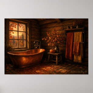 Rustic Cabin Copper Tub Bathroom Wall Art Print