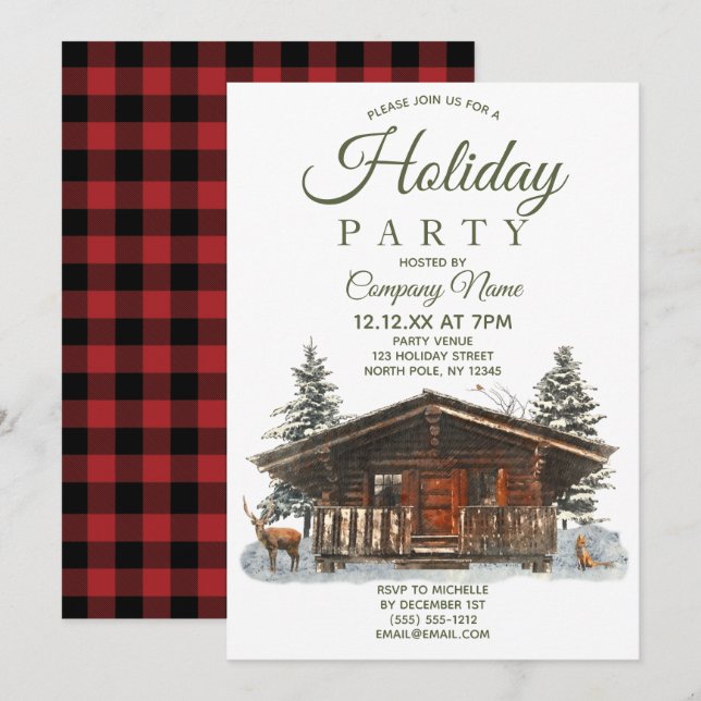 Rustic Cabin Corporate Holiday Christmas Party Invitation (Front/Back)