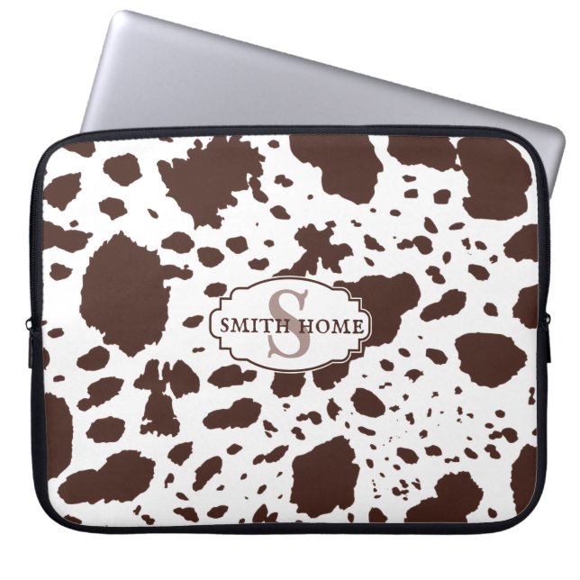 Rustic Cabin Cowhide Print Cosy Farmhouse Laptop Sleeve (Front)
