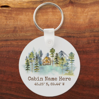Rustic Cabin Custom Coordinates Pinery Mountain Key Ring