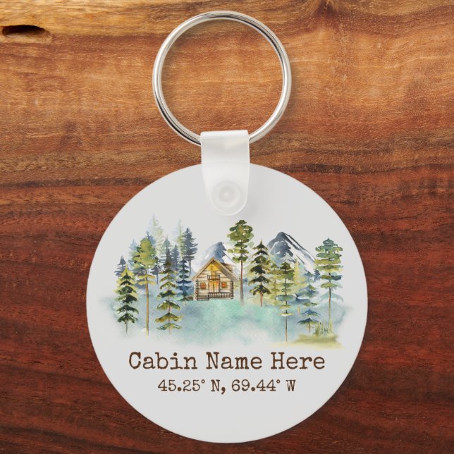 Rustic Cabin Custom Coordinates Pinery Mountain Key Ring (Front)
