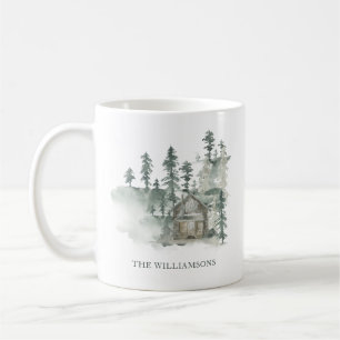Rustic Cabin Forest Green Personalised Christmas Coffee Mug