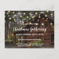 Rustic Cabin Lights Virtual Christmas Party Invite