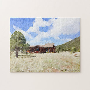 Rustic Cabin Living Country Scenery Watercolor Jigsaw Puzzle