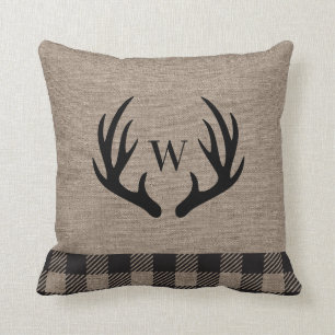 Rustic Cabin Lodge Antlers Monogrammed  Cushion