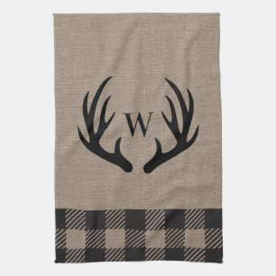 Rustic Cabin Lodge Antlers Monogrammed Hand Towel