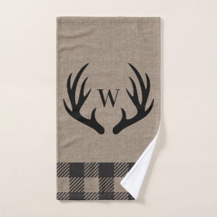 Rustic Cabin Lodge Antlers Monogrammed Hand Towel