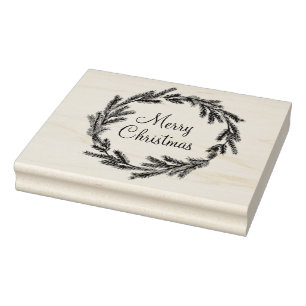 Rustic Cabin Merry Christmas Winter Wreath Gift Rubber Stamp