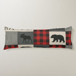 Rustic Cabin Moose Bear Patchwork Body Pillow