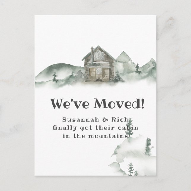 Rustic Cabin Mountains We've Moved | Announcement  (Front)