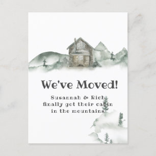 Rustic Cabin Mountains We've Moved   Announcement  Postcard