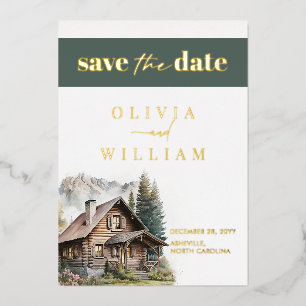 Rustic Cabin Mountains Winter Fall Save The Date