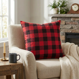 Rustic Cabin Red and Black Buffalo Plaid Cushion