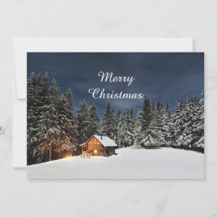 Rustic Cabin Snow Winter Christmas Flat Holiday Card