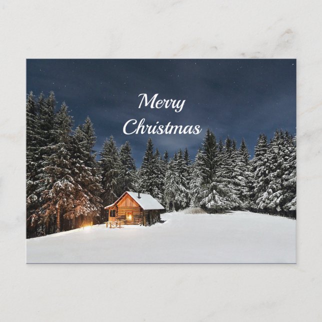 Rustic Cabin Snow Winter  Christmas Postcard (Front)