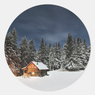 Rustic Cabin Snow Winter Classic Round Sticker