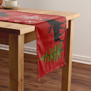 Rustic Cabin Style Moose Christmas Holiday  Short Table Runner