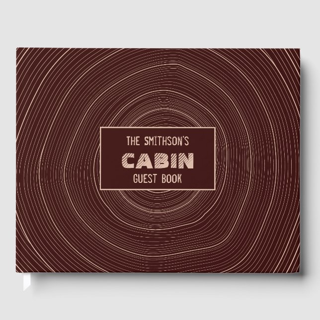 Rustic Cabin Vacation Home Rental Dark Tree Rings Guest Book (Front)