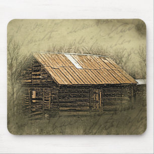 Rustic Cabin Vintage Weathered Postcard Mouse Mat