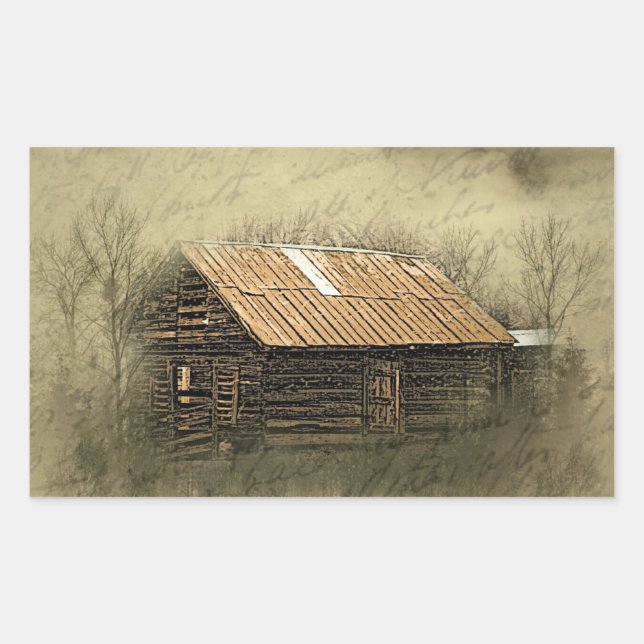 Rustic Cabin Vintage Weathered Postcard Rectangular Sticker (Front)