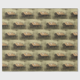 Rustic Cabin Vintage Weathered Postcard Wrapping Paper